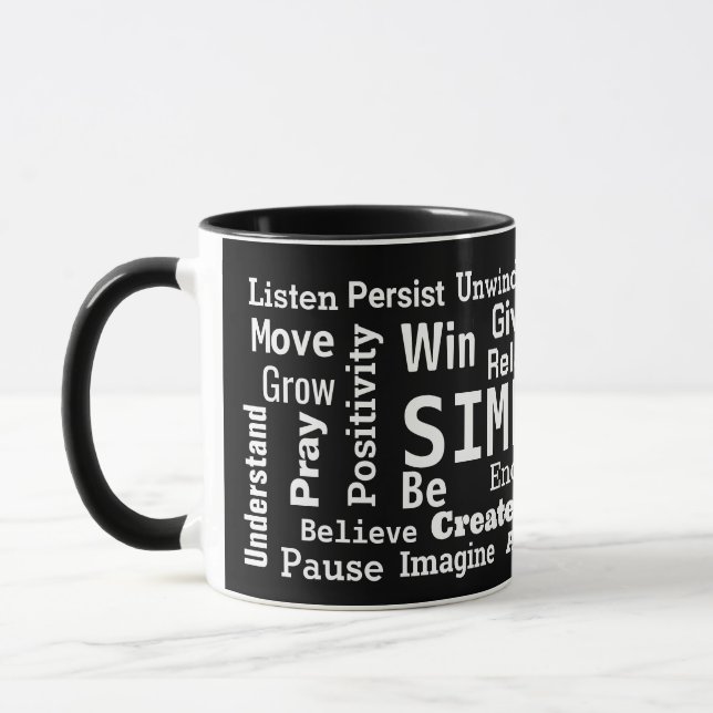 Motivational Word Cloud On Black Mug (Left)