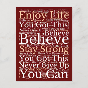 Motivational WordArt Pattern White Burgundy Holiday Postcard