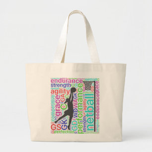 Motivational Words and Player Positions Netball Large Tote Bag