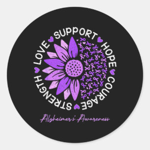 Motivational Words Sunflower Ribbon Alzheimers Classic Round Sticker