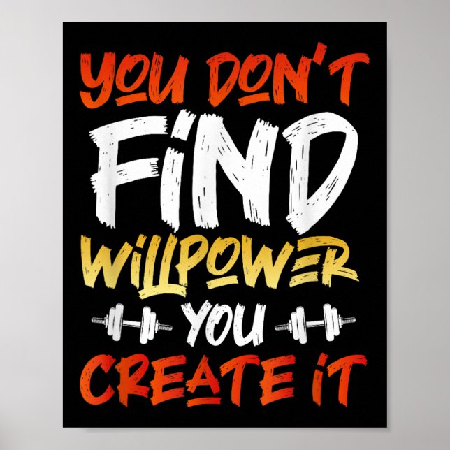 Motivational Workout Willpower Quote Dumbbell Grap Poster (Front)
