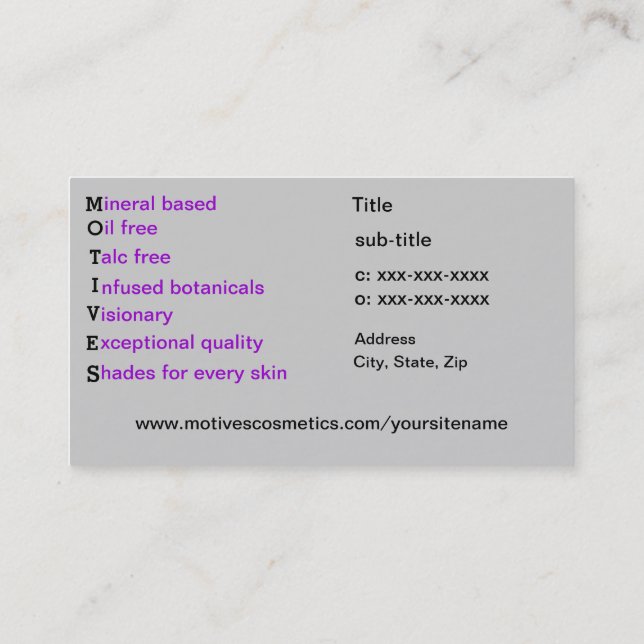 Motives Cosmetics Distributor Business Card (Back)