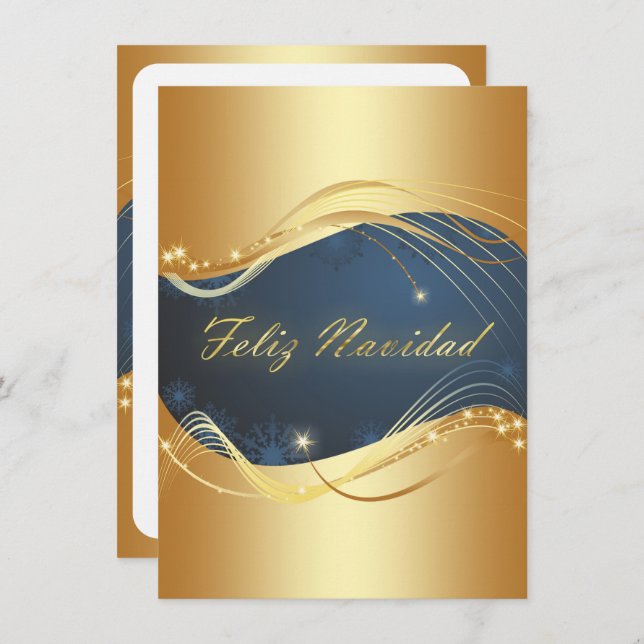 Motivo dorado de Navidad con fondo azul Holiday Card (Front/Back)