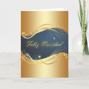 Motivo dorado de Navidad con fondo azul Holiday Card