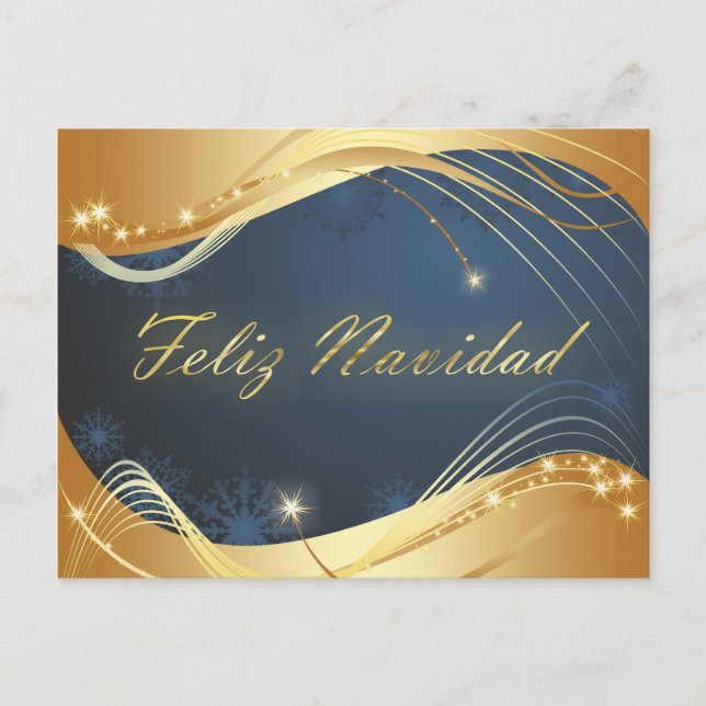 Motivo dorado de Navidad con fondo azul Holiday Postcard (Front)