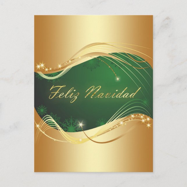 Motivo dorado de Navidad con fondo verde Postcard (Front)