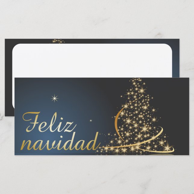 Motivo navideño azul con dorado árbol de navidad. (Front/Back)
