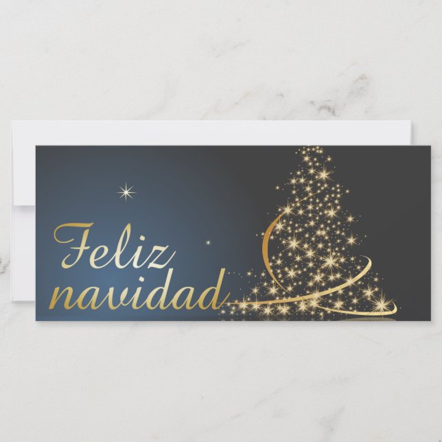 Motivo navideño azul con dorado árbol de navidad. (Front)