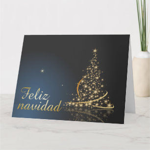 Motivo navideño azul con dorado árbol de navidad. card