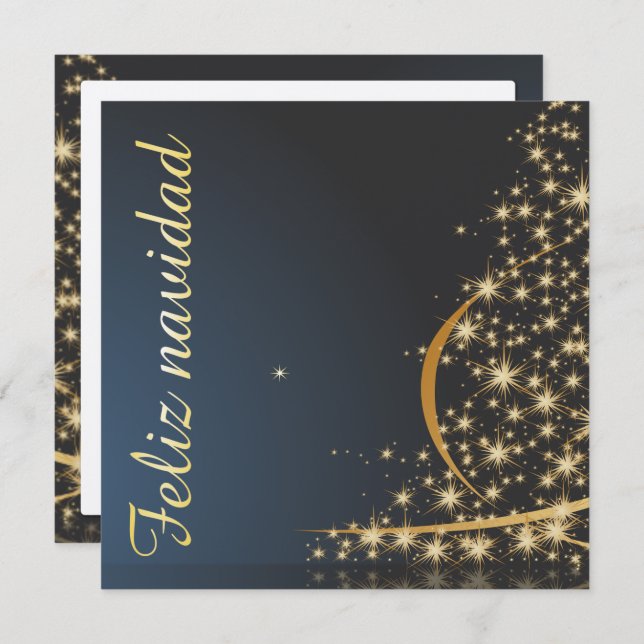 Motivo navideño azul con dorado árbol de navidad. invitation (Front/Back)