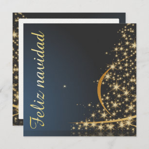 Motivo navideño azul con dorado árbol de navidad. invitation