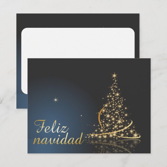 Motivo navideño azul con dorado árbol de navidad. invitation (Front/Back)