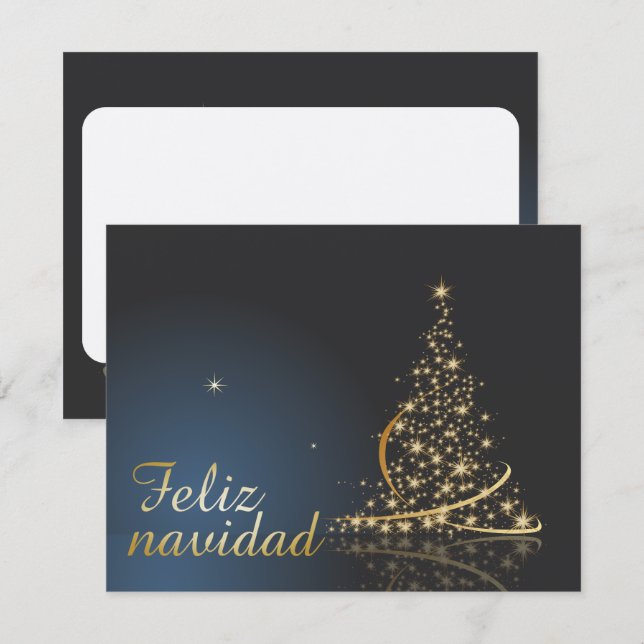 Motivo navideño azul con dorado árbol de navidad. invitation (Front/Back)