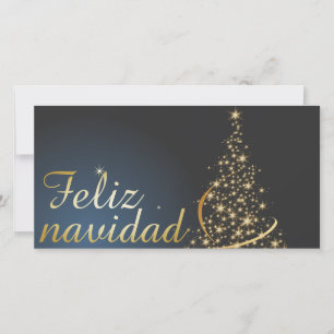 Motivo navideño azul con dorado árbol de navidad. thank you card