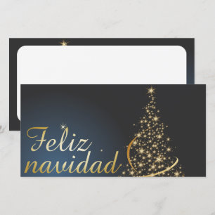 Motivo navideño azul con dorado árbol de navidad. thank you card