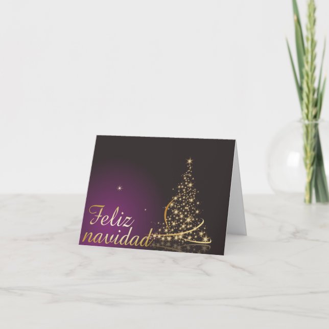 Motivo navideño morado con dorado árbol de navidad card (Front)