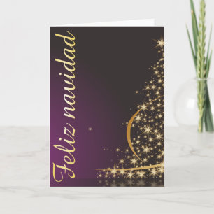 Motivo navideño morado con dorado árbol de navidad card