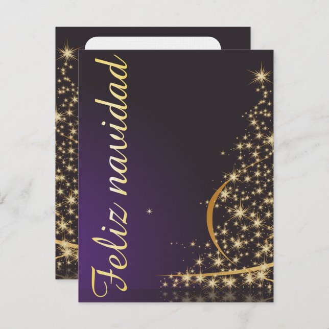 Motivo navideño morado oscuro con dorado árbol de invitation (Front/Back)