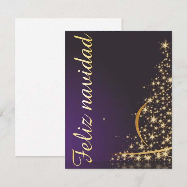 Motivo navideño morado oscuro con dorado árbol de invitation (Front/Back)