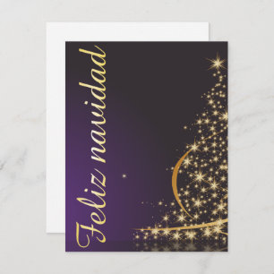 Motivo navideño morado oscuro con dorado árbol de invitation