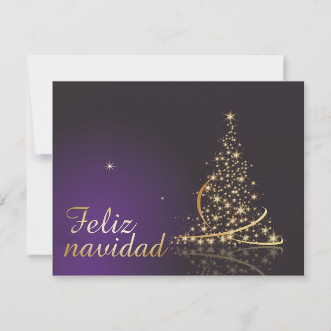Motivo navideño morado oscuro con dorado árbol de invitation (Front)
