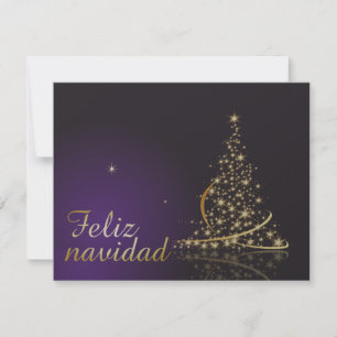 Motivo navideño morado oscuro con dorado árbol de invitation