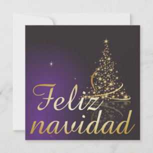Motivo navideño morado oscuro con dorado árbol de invitation