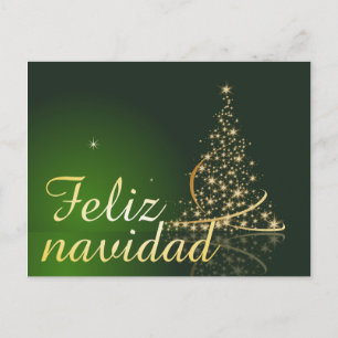 Motivo navideño verde con arbol de navidad. holiday postcard
