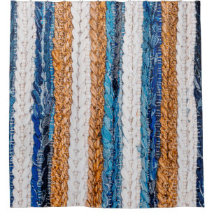 Motley Patchwork rug from denim jeans fabric, top Shower Curtain