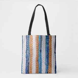 Motley Patchwork rug from denim jeans fabric, top Tote Bag