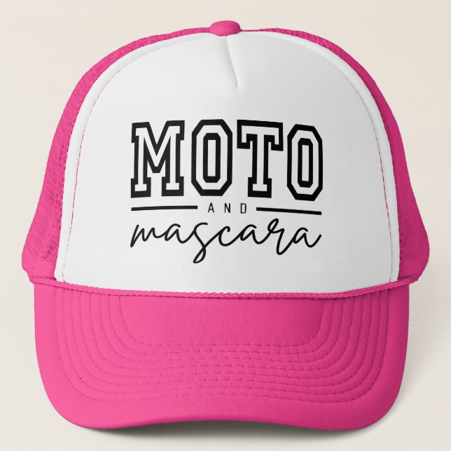Moto and Mascara Snapback Trucker Hat (Front)