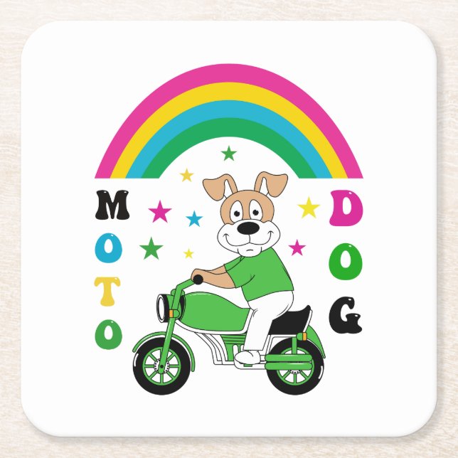 Moto Dog Square Paper Coaster (Front)