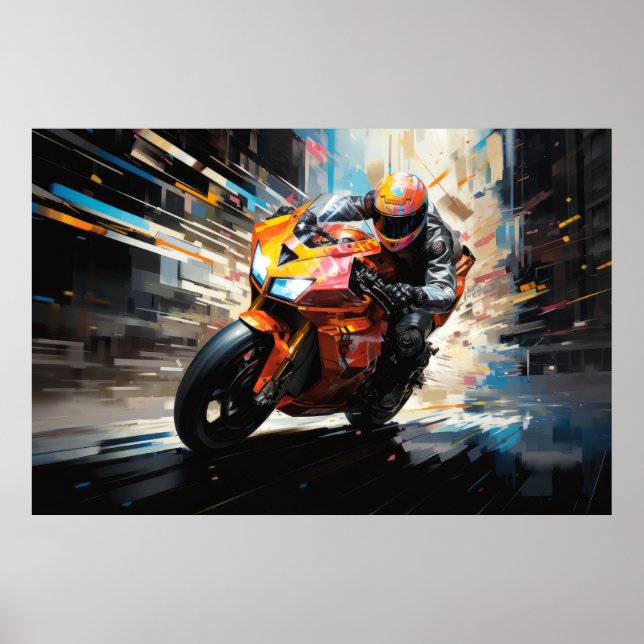 Moto Race Action Sport Painting Abstract Art Decor (Front)