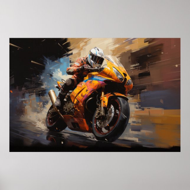 Moto Race Action Sport Painting Abstract Art Decor (Front)