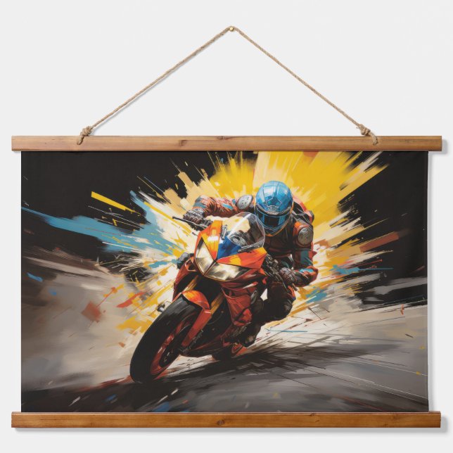 Moto Race Action Sport Painting Abstract Art Decor Hanging Tapestry (Front)