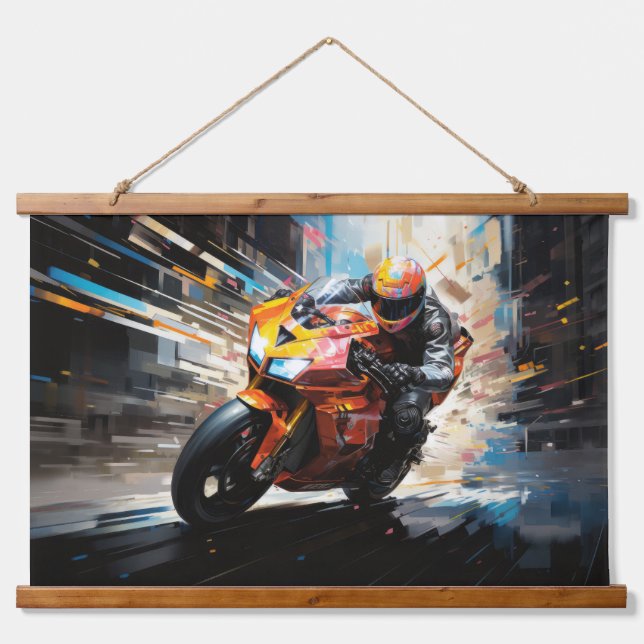 Moto Race Action Sport Painting Abstract Art Decor Hanging Tapestry (Front)
