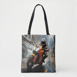 Moto Race Action Sport Painting Abstract Art Decor Tote Bag