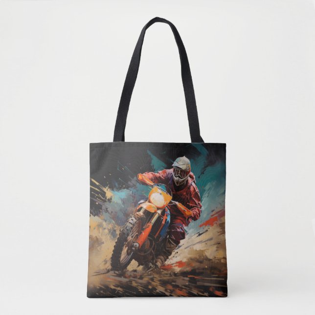 Motocross Action Sport Painting Abstract Art Decor Tote Bag (Front)