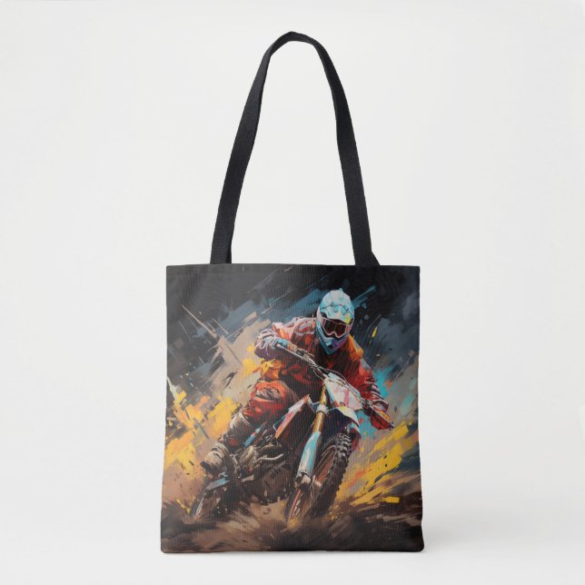 Motocross Action Sport Painting Abstract Art Decor Tote Bag (Front)