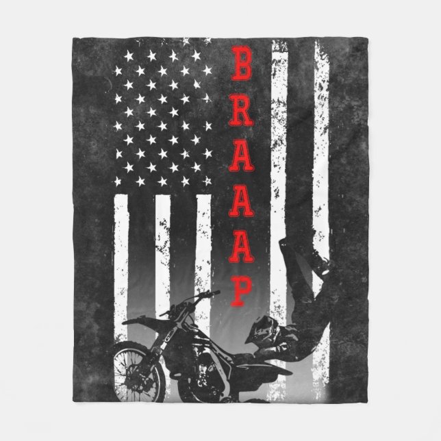 MOTOCROSS AMERICAN FLAG BLACK FLEECE BLANKET (Front)