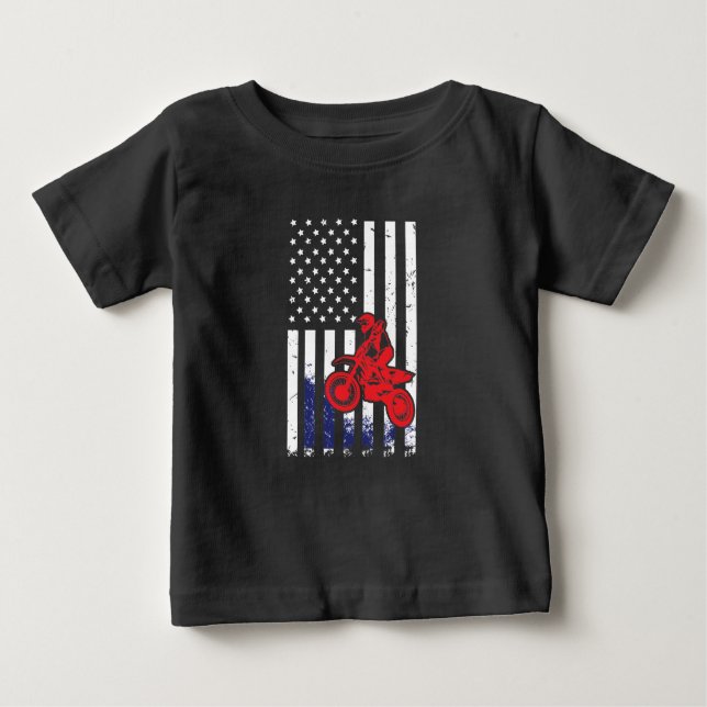 Motocross American Flag Dirt Bike Baby T-Shirt (Front)
