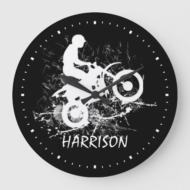 Motocross Biker Supercross Dirt Bike Large Clock (Front)