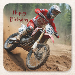 Motocross Birthday Square Paper Coaster