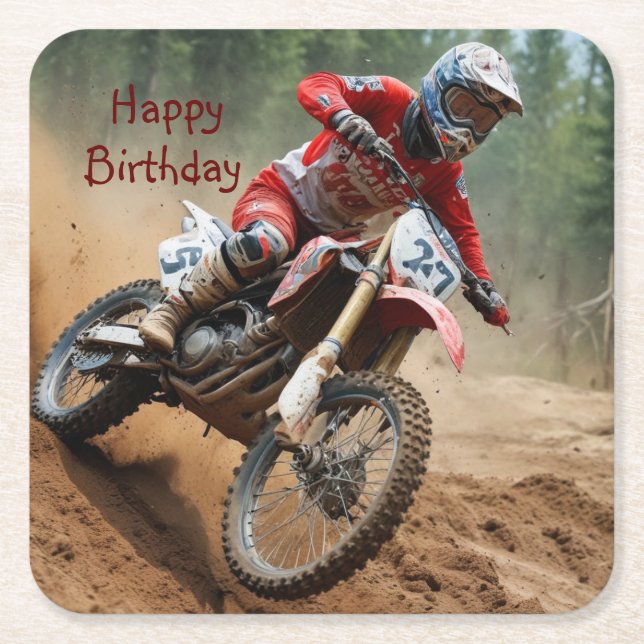 Motocross Birthday Square Paper Coaster (Front)