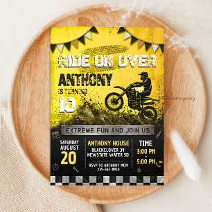 Motocross Birthday Theme - Gritty Grunge Dirt Bike Invitation