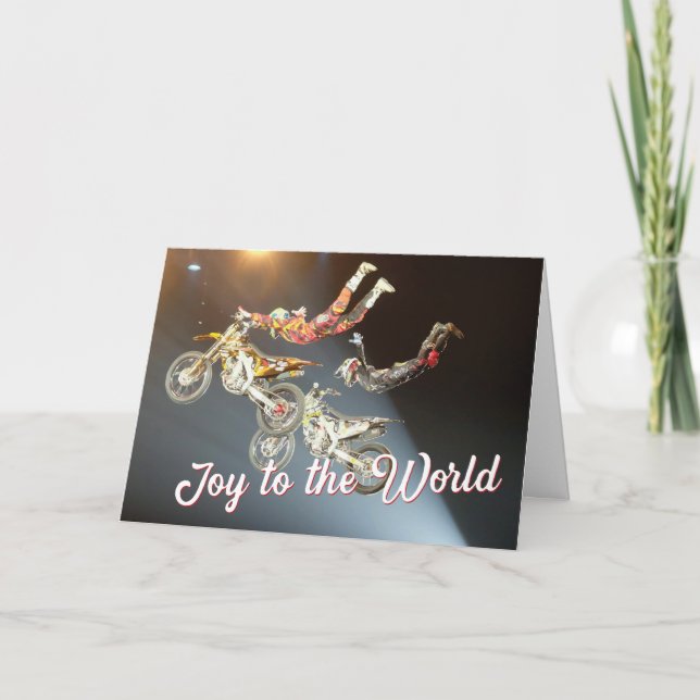 Motocross Christmas holiday Joy to the World Card (Front)