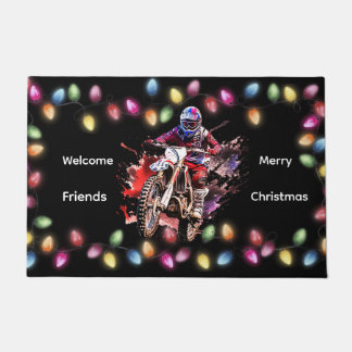 Motocross Christmas Welcome Friends Doormat