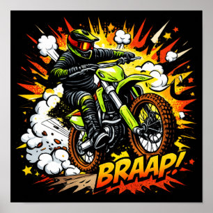 Motocross Comic Burst Dirt Bike Rider Poster