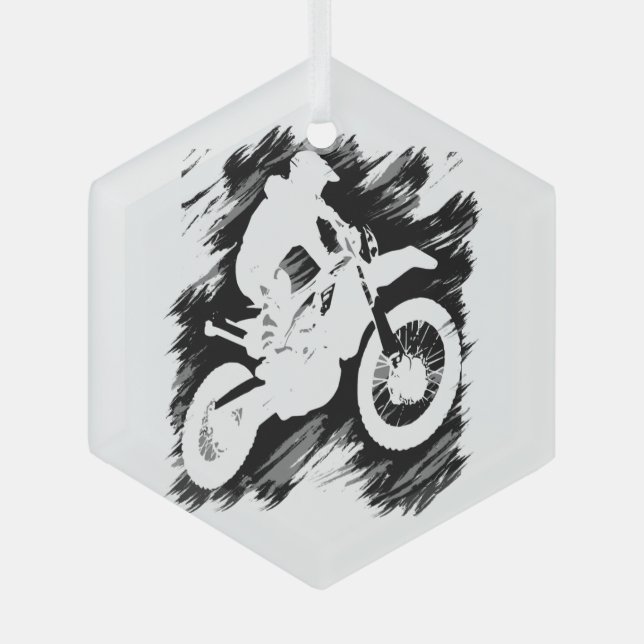Motocross Competitive Sport Motorcycle Racing  Glass Tree Decoration (Front)