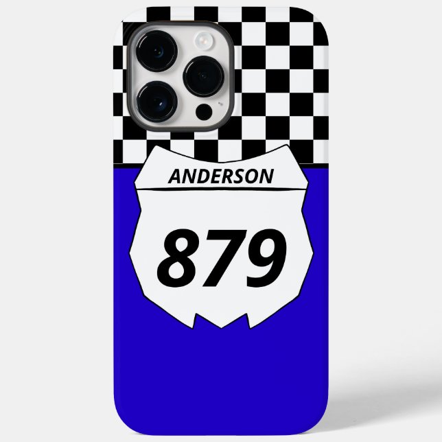 Motocross Custom Dirt Bike Number Plate on Blue Case-Mate iPhone Case (Back)